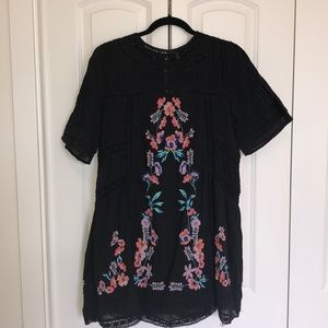 Free People black embroidered tunic/ Mini dress